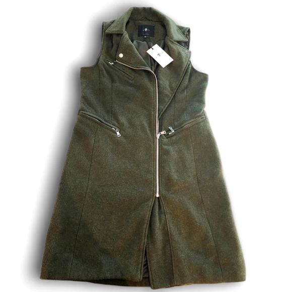 7 For All Mankind Jackets & Blazers - 7 For All Mankind | Green Long Asymmentrical Zip Long Vest Coat Sz M